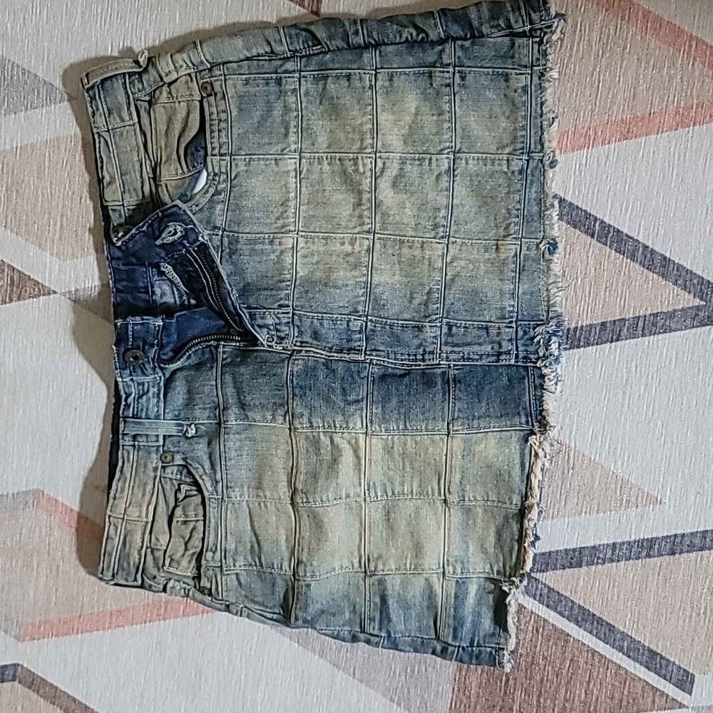 Patchwork Denim Mini Skirt - image 1